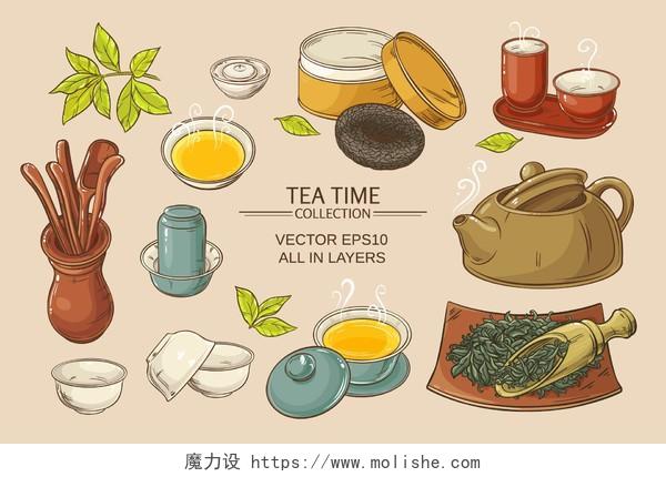 茶具茶杯茶壶茶文化卡通食物茶壶设计素材